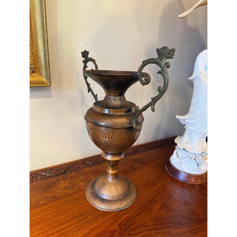 Vintage Italian Copper Urn Vase with Griffin‎ Handles